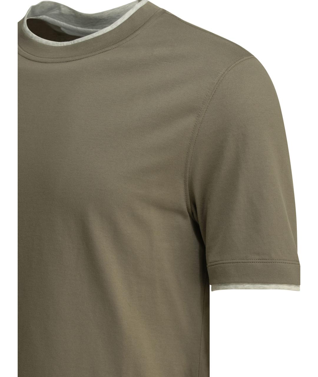 BRUNELLO CUCINELLI Зеленая хлопковая футболка, фото 4