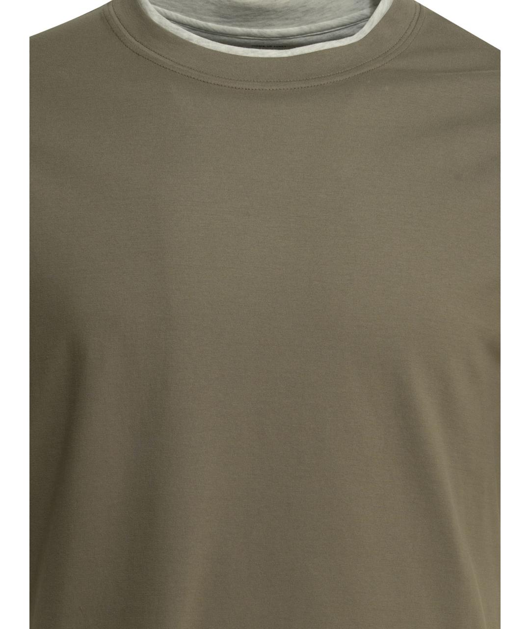 BRUNELLO CUCINELLI Зеленая хлопковая футболка, фото 3