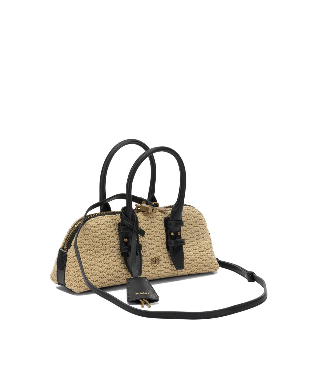 PINKO Бежевая синтетическая сумка с короткими ручками, фото 2