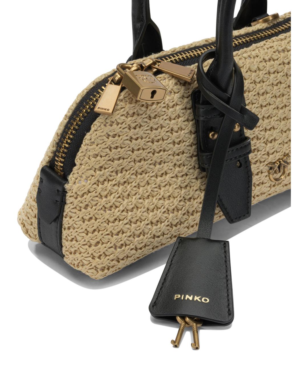 PINKO Бежевая синтетическая сумка с короткими ручками, фото 4