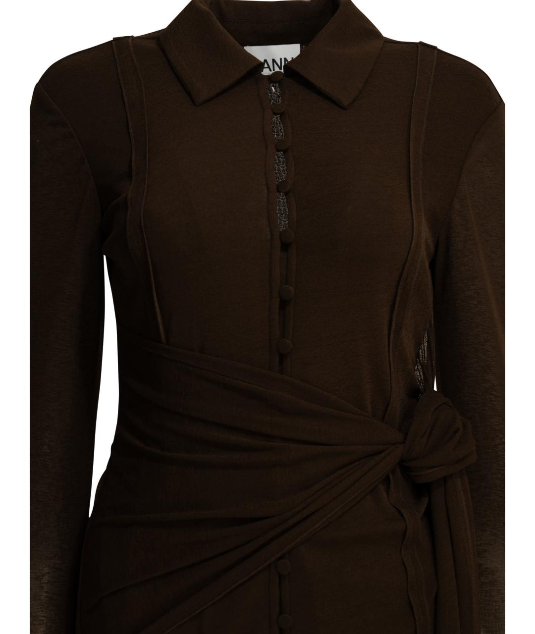 GANNI Коричневое полиэстеровое повседневное платье, фото 3