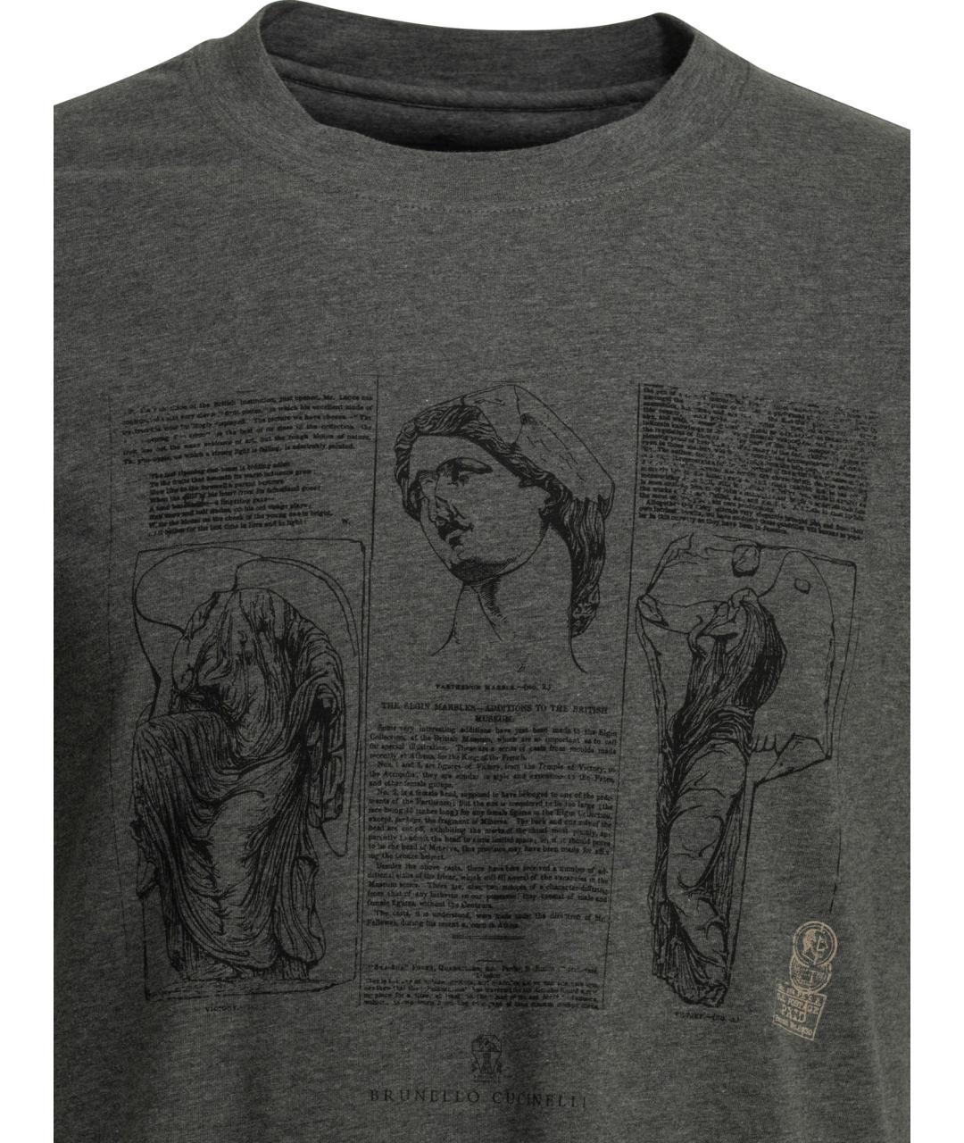BRUNELLO CUCINELLI Серая хлопковая футболка, фото 3