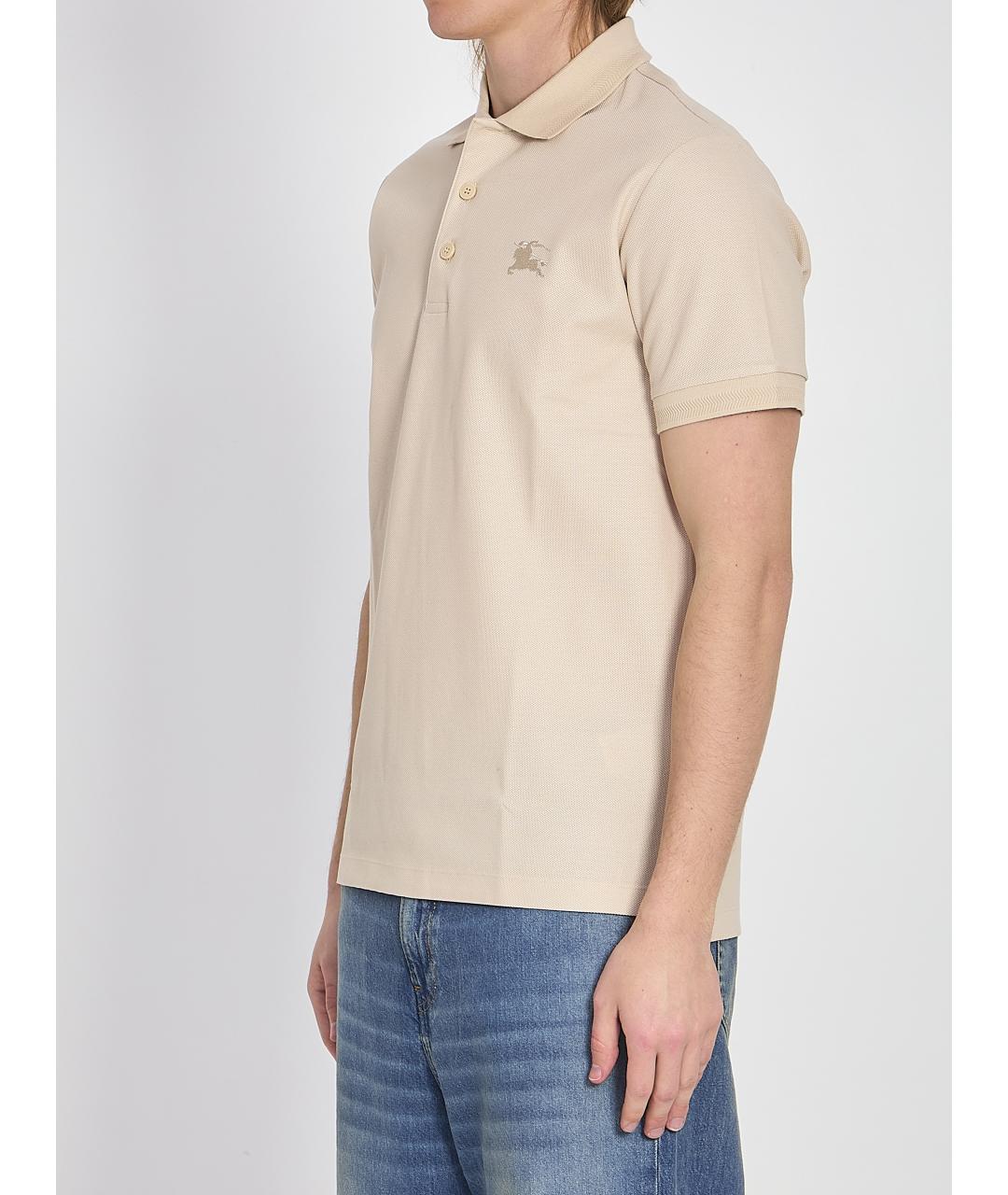 BURBERRY Бежевое хлопковое поло с коротким рукавом, фото 2