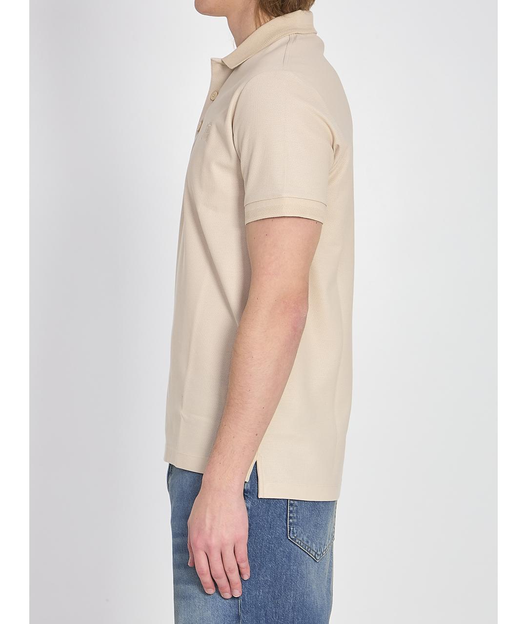 BURBERRY Бежевое хлопковое поло с коротким рукавом, фото 3