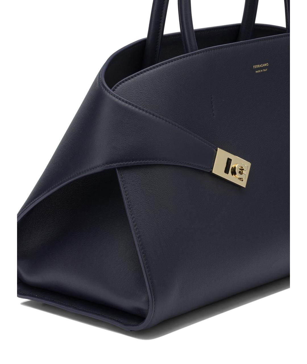 FERRAGAMO Синяя кожаная сумка с короткими ручками, фото 4