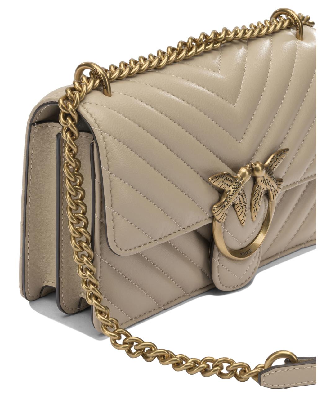 PINKO Бежевая кожаная сумка через плечо, фото 4
