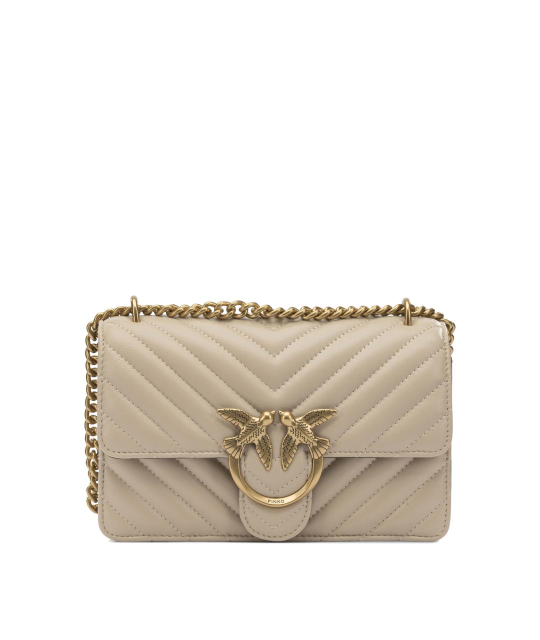 PINKO Бежевая кожаная сумка через плечо, фото 1