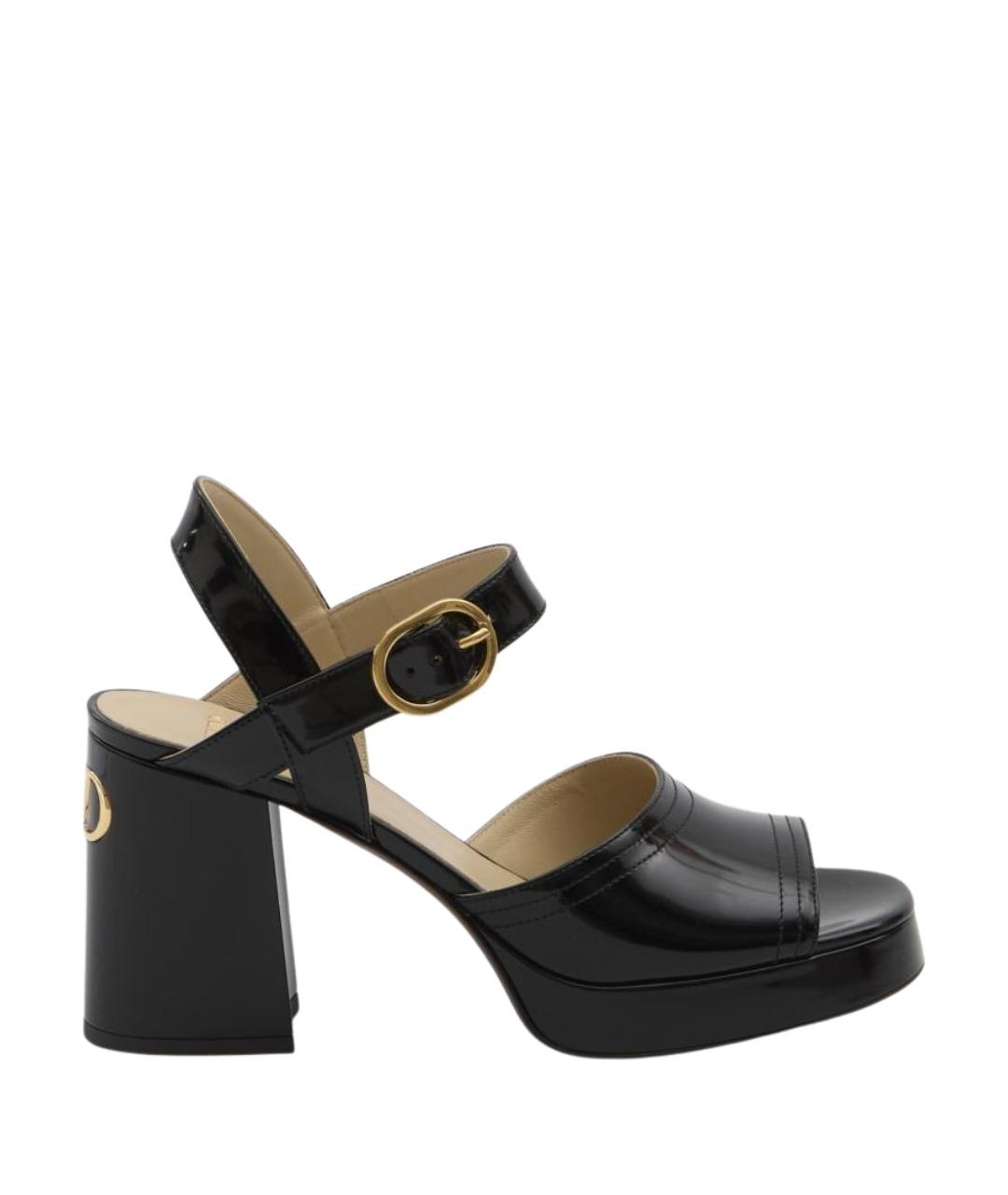 VALENTINO Черные кожаные босоножки, фото 1