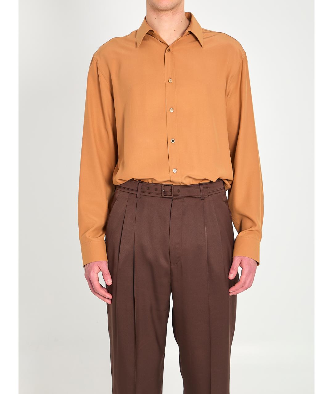 SAINT LAURENT Коричневая шелковая кэжуал рубашка, фото 6