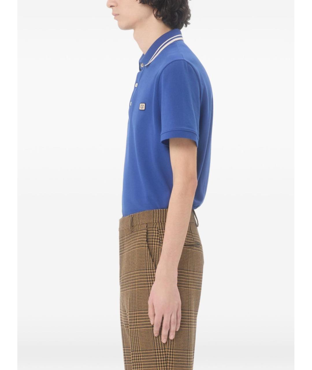 VALENTINO Синее хлопковое поло с коротким рукавом, фото 5