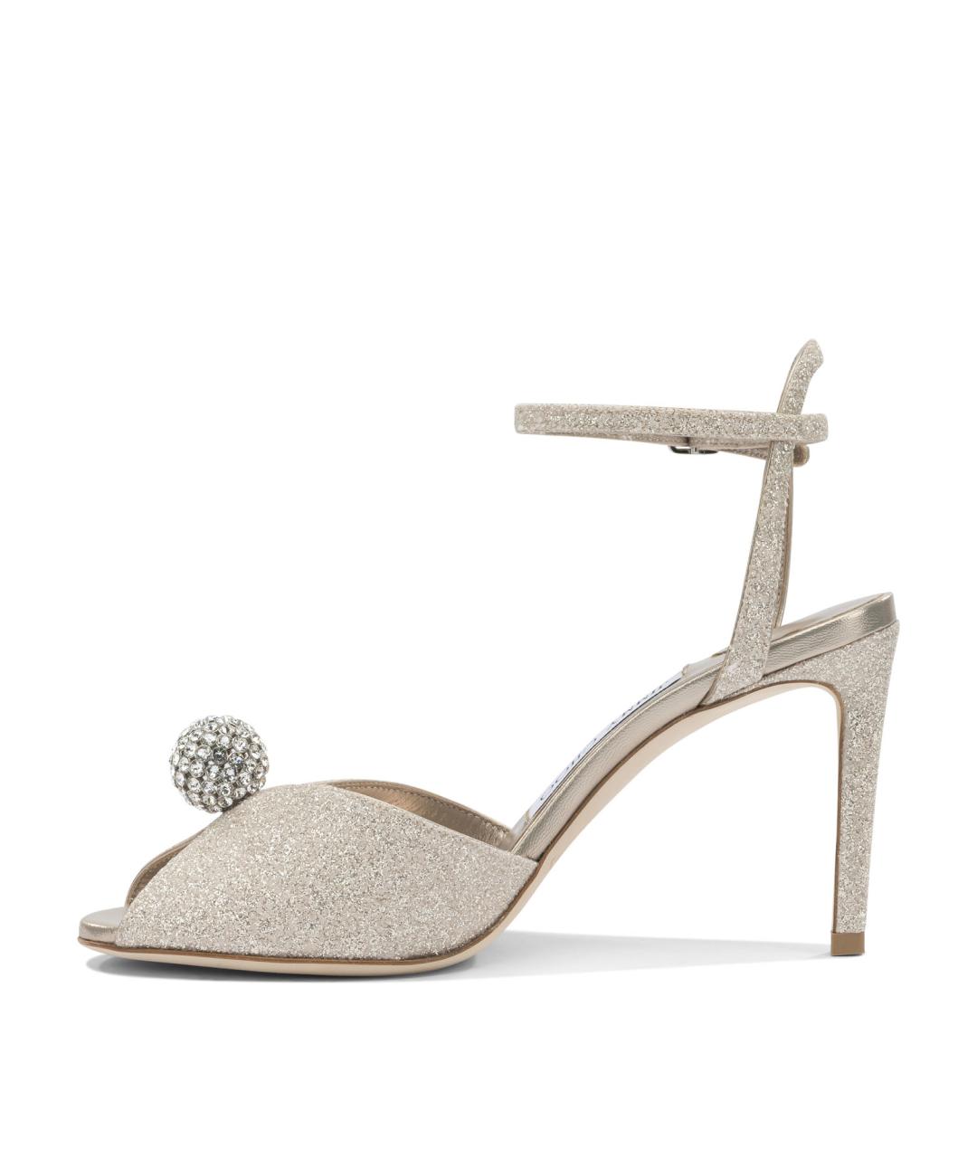 JIMMY CHOO Золотые текстильные босоножки, фото 3