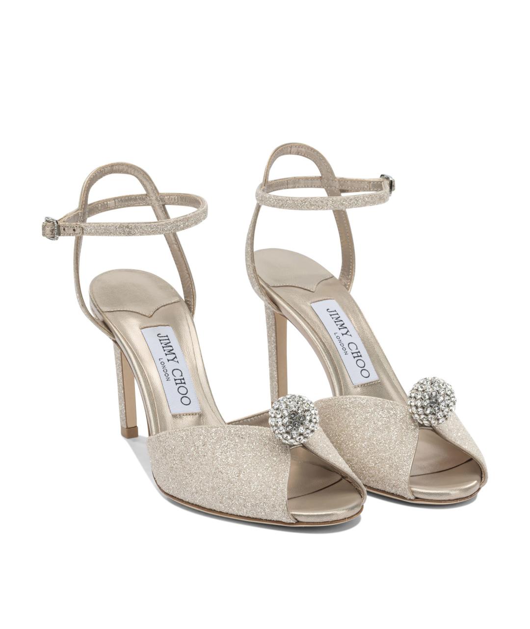 JIMMY CHOO Золотые текстильные босоножки, фото 2