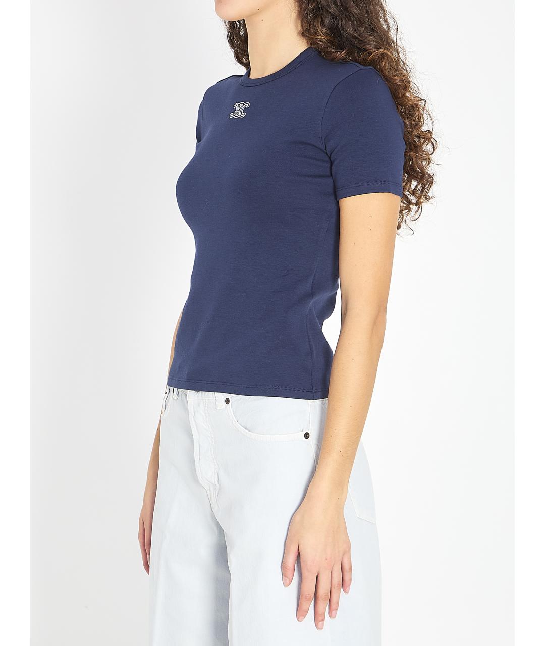 CELINE Синяя хлопковая футболка, фото 2