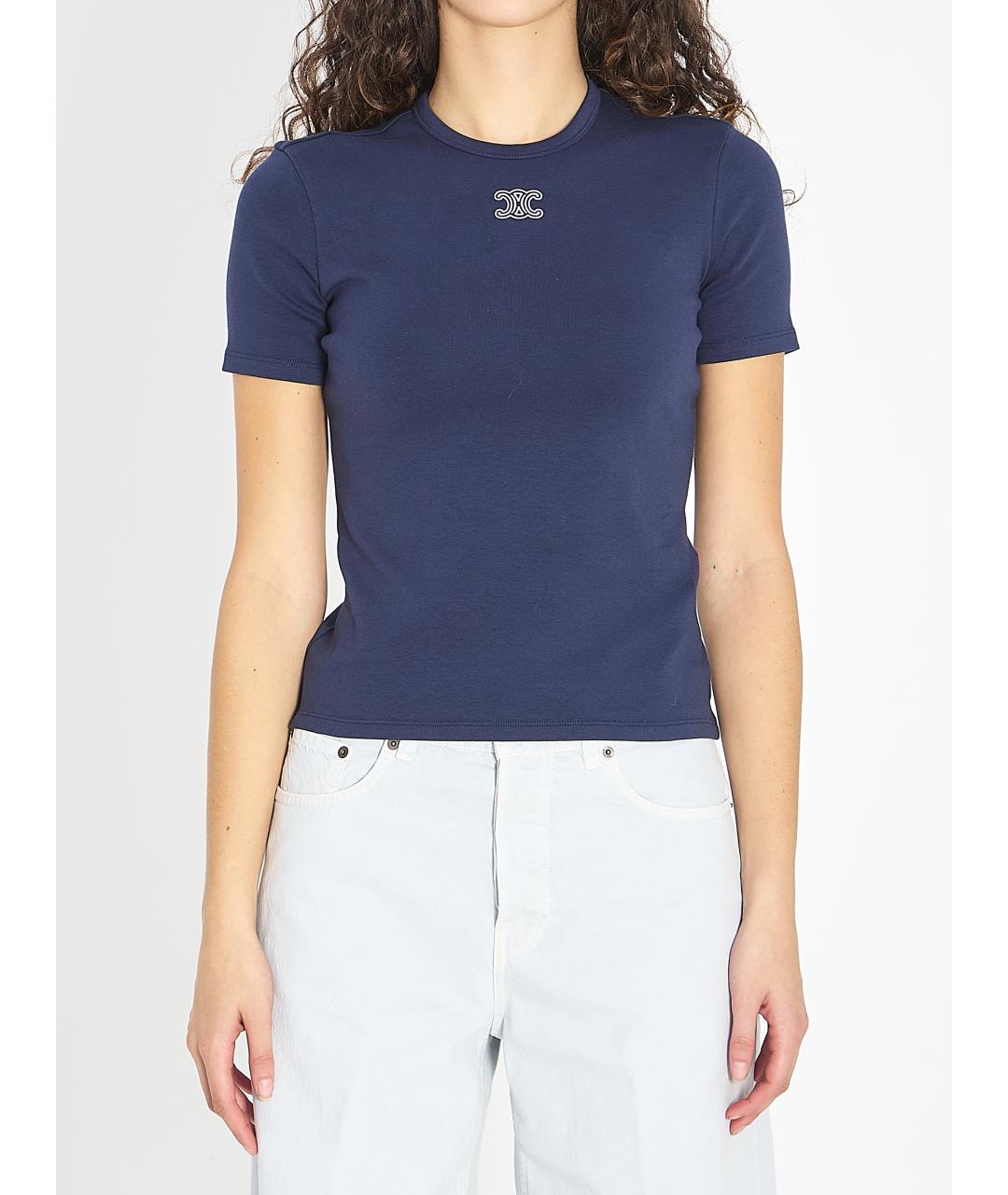 CELINE Синяя хлопковая футболка, фото 5
