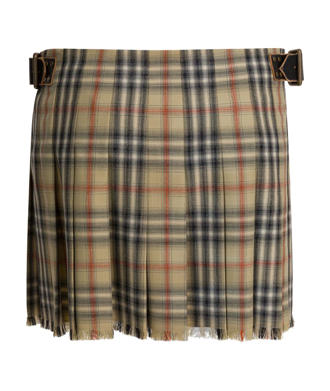 BURBERRY Бежевая шерстяная юбка мини, фото 2