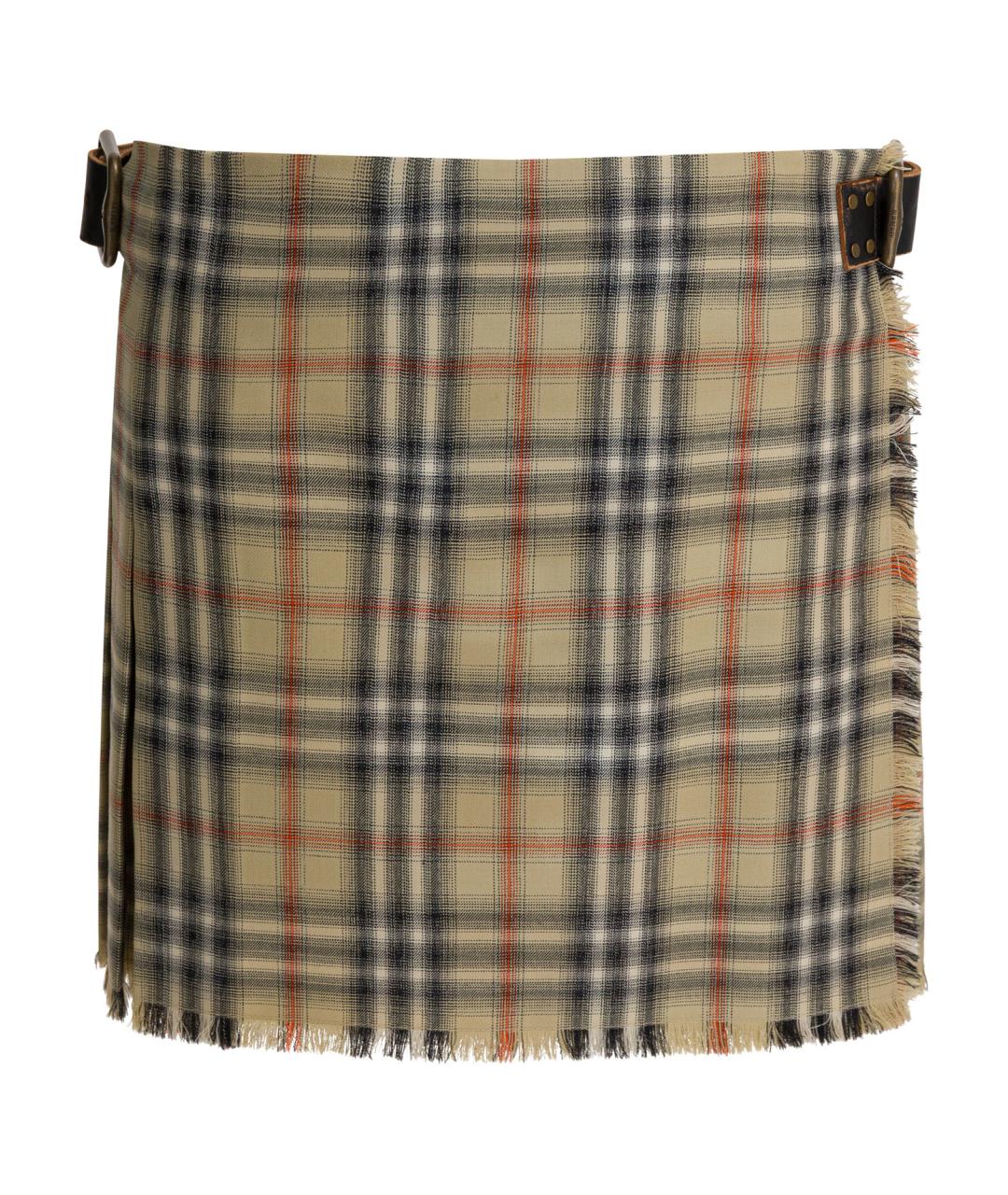 BURBERRY Бежевая шерстяная юбка мини, фото 1