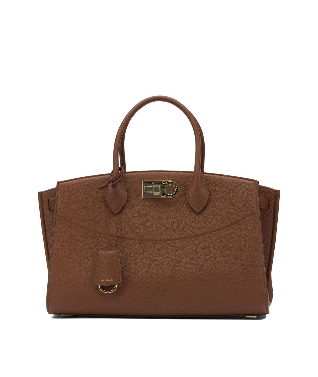 FERRAGAMO Коричневая кожаная сумка с короткими ручками, фото 1