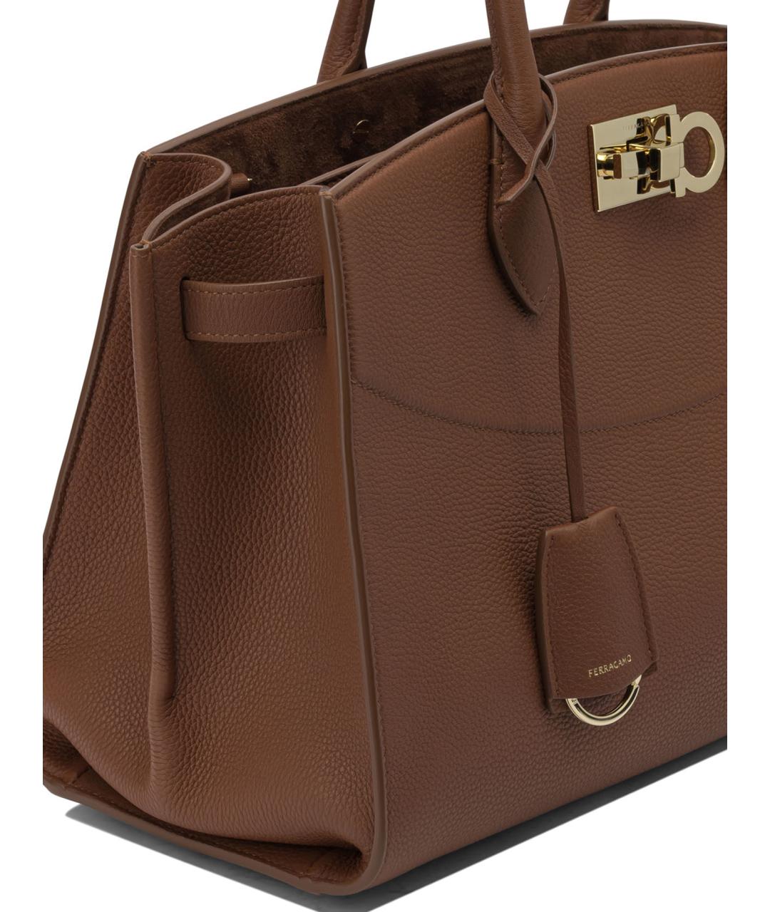 FERRAGAMO Коричневая кожаная сумка с короткими ручками, фото 4