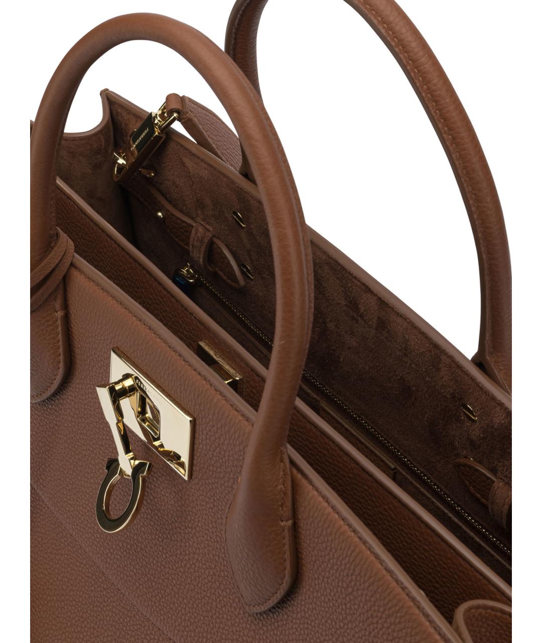 FERRAGAMO Коричневая кожаная сумка с короткими ручками, фото 5