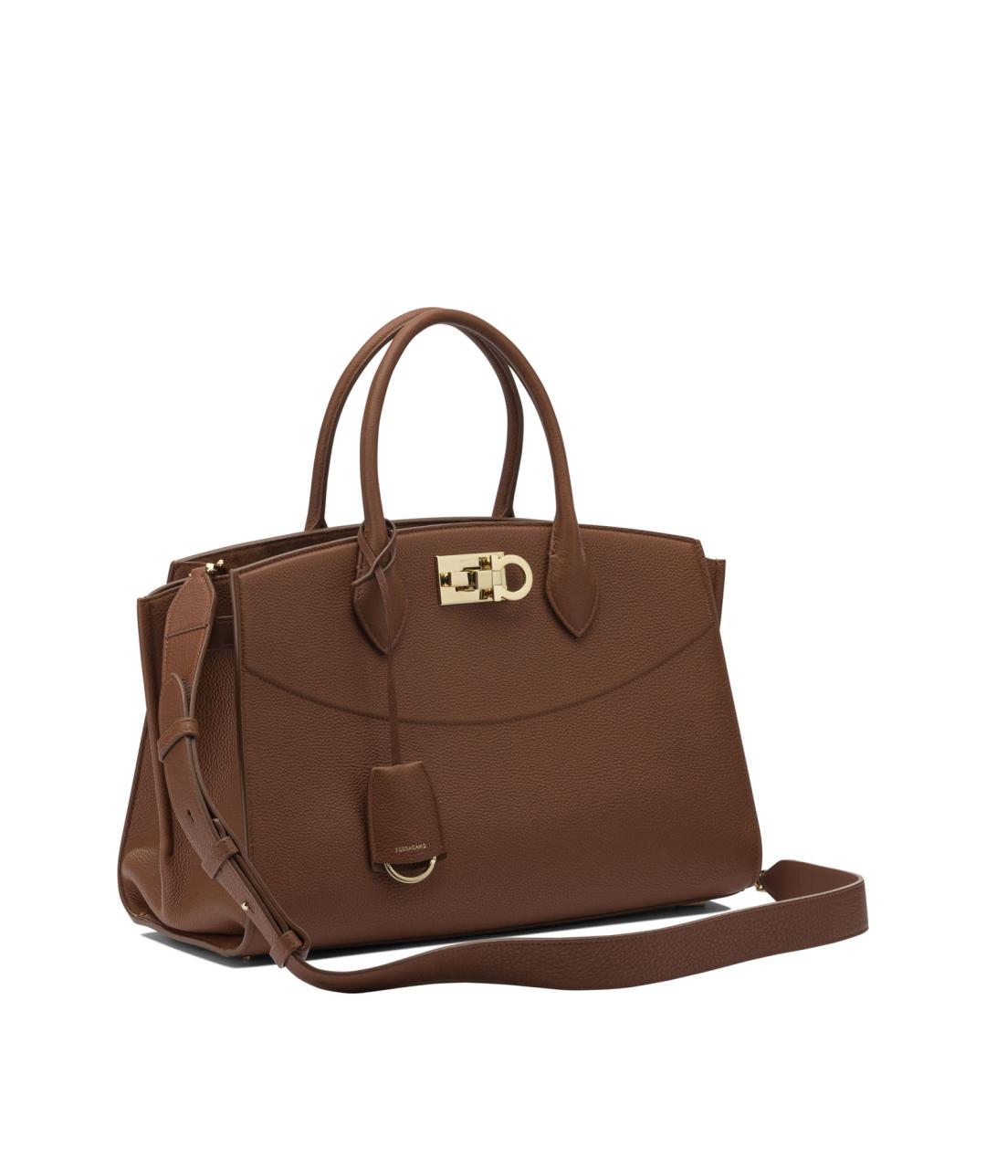 FERRAGAMO Коричневая кожаная сумка с короткими ручками, фото 2