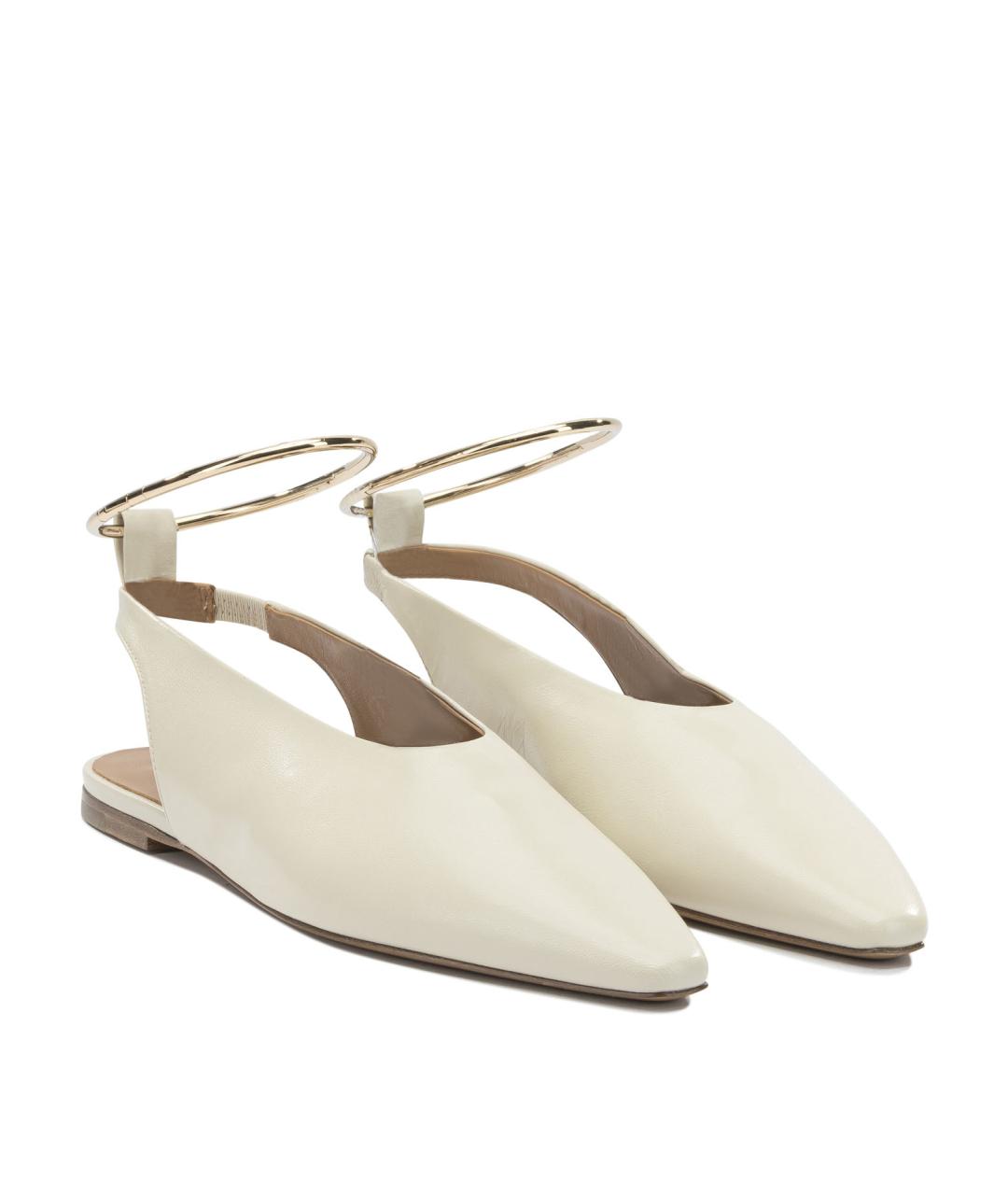 JIL SANDER Бежевые кожаные балетки, фото 2