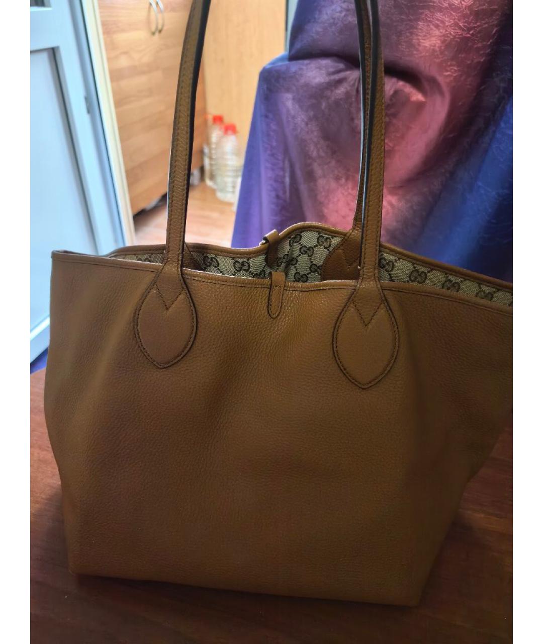 GUCCI Коричневая кожаная сумка тоут, фото 4