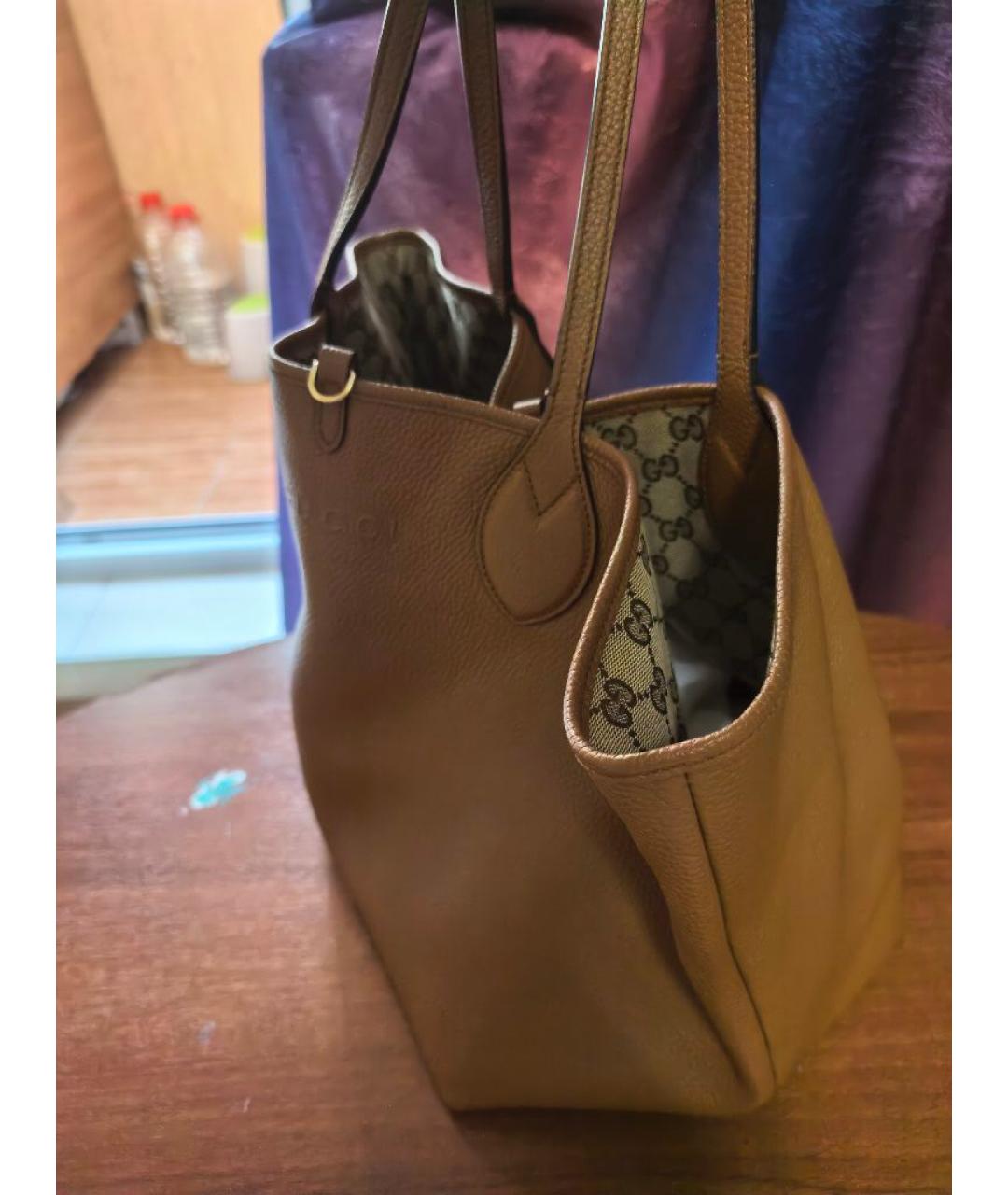 GUCCI Коричневая кожаная сумка тоут, фото 3