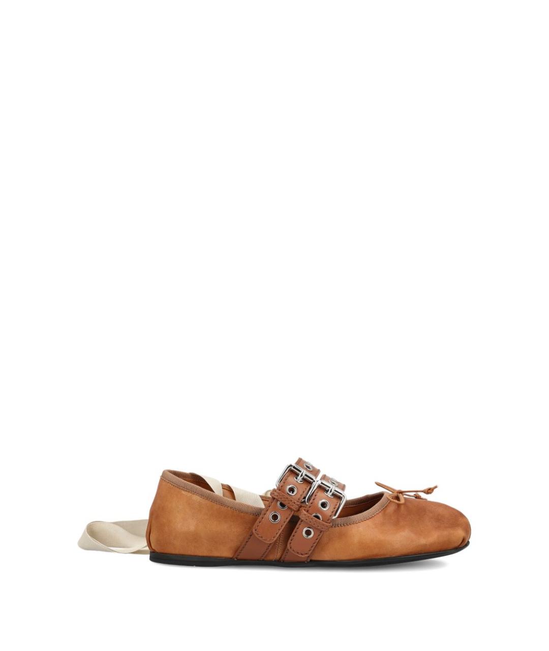 MIU MIU Коричневые кожаные балетки, фото 1