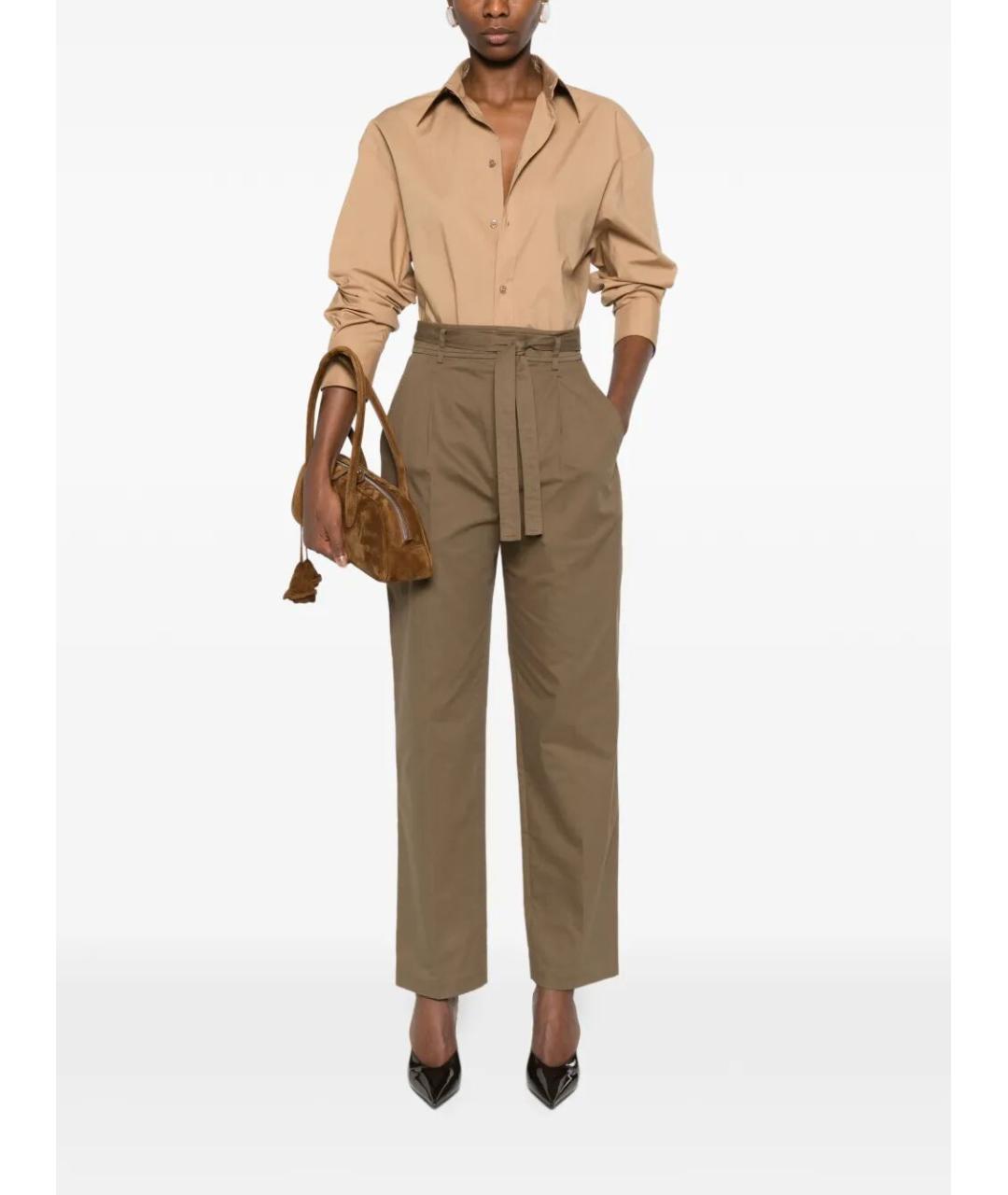 SAINT LAURENT Коричневые хлопковые прямые брюки, фото 2