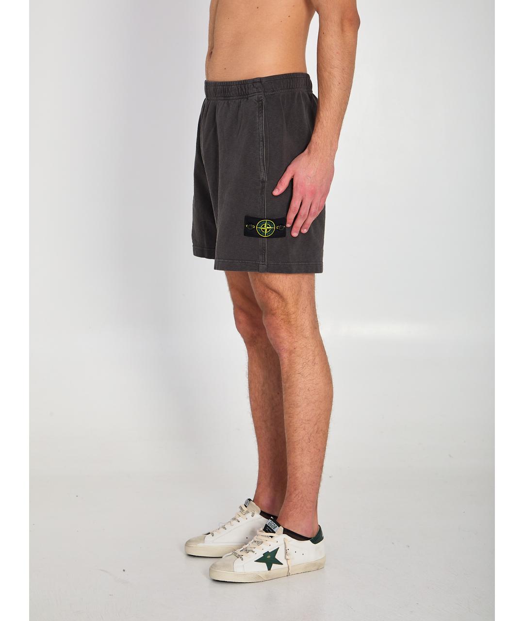 STONE ISLAND Черные хлопковые шорты, фото 2