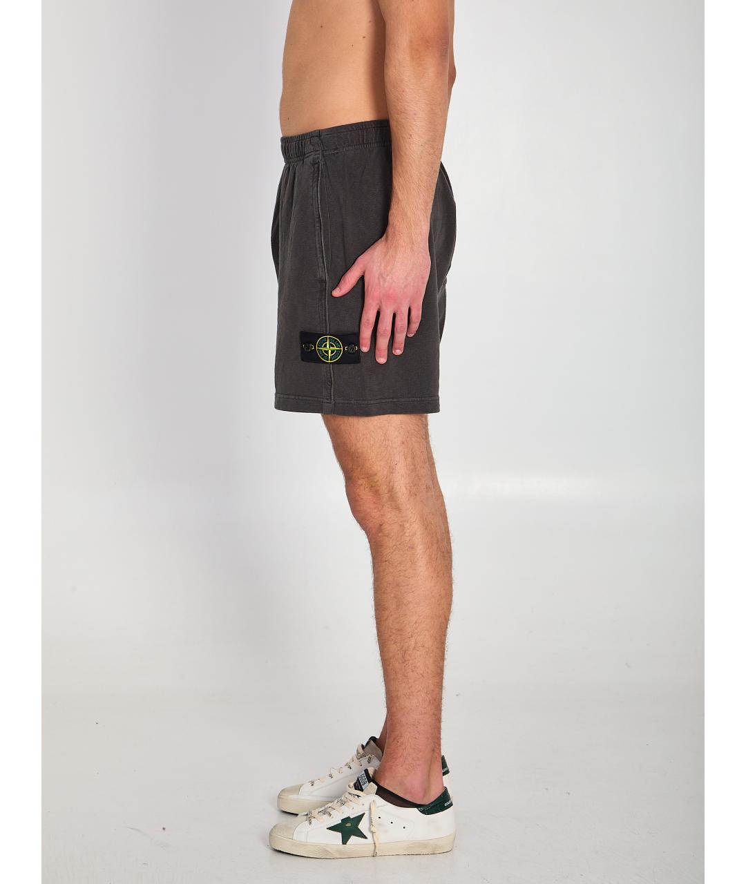 STONE ISLAND Черные хлопковые шорты, фото 3