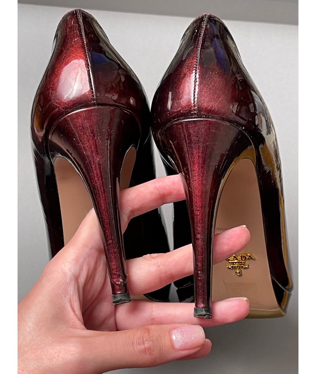 PRADA Бордовые туфли из лакированной кожи, фото 3