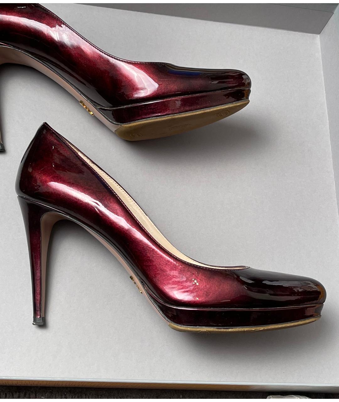 PRADA Бордовые туфли из лакированной кожи, фото 8