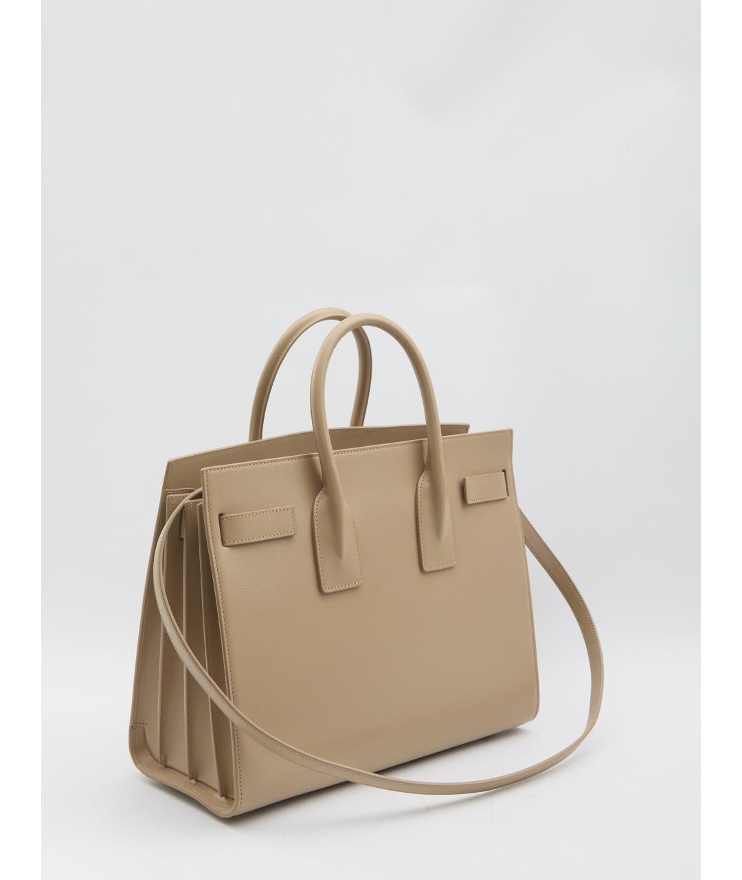 SAINT LAURENT Бежевая кожаная сумка тоут, фото 2