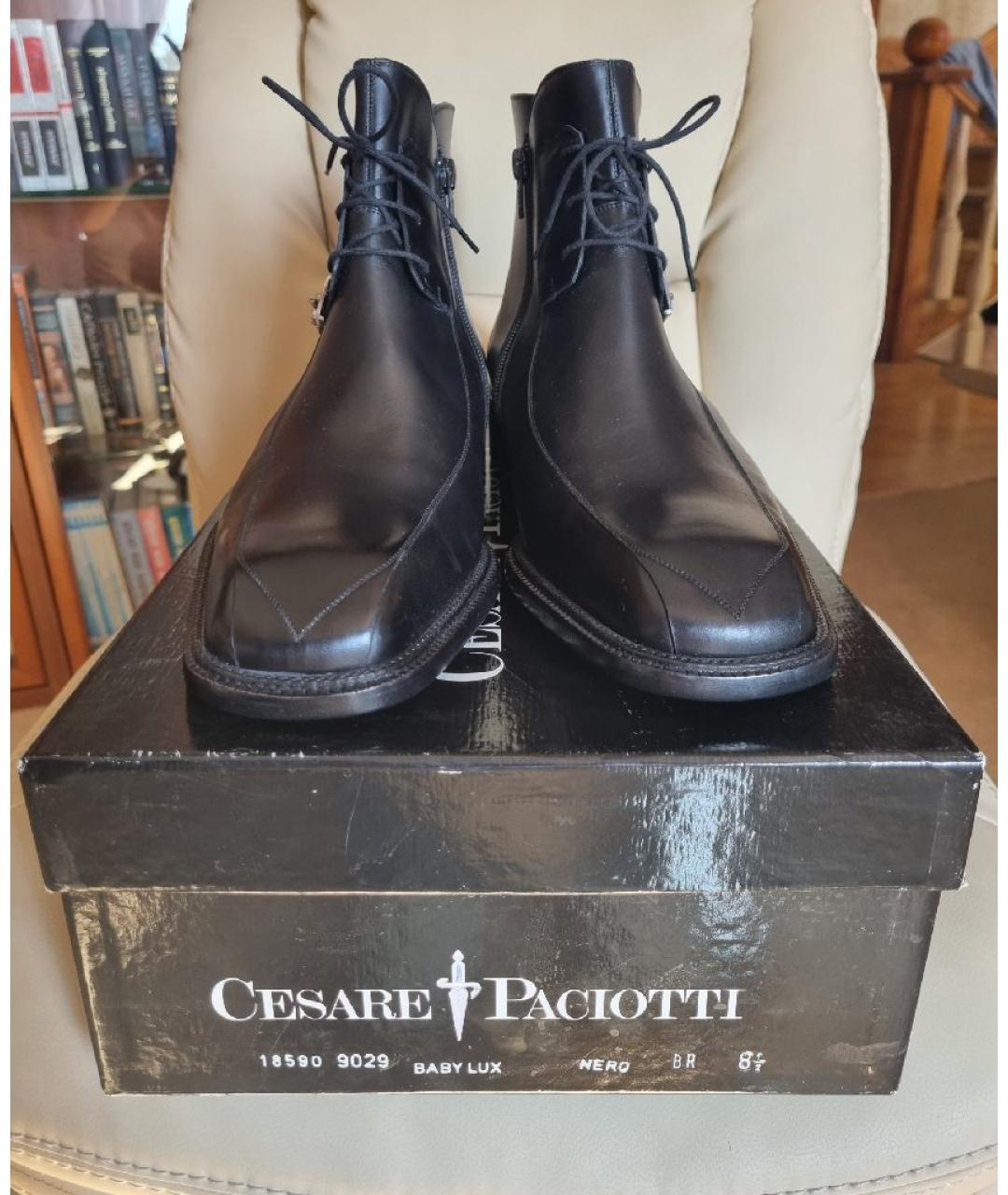 CESARE PACIOTTI Черные кожаные высокие ботинки, фото 2