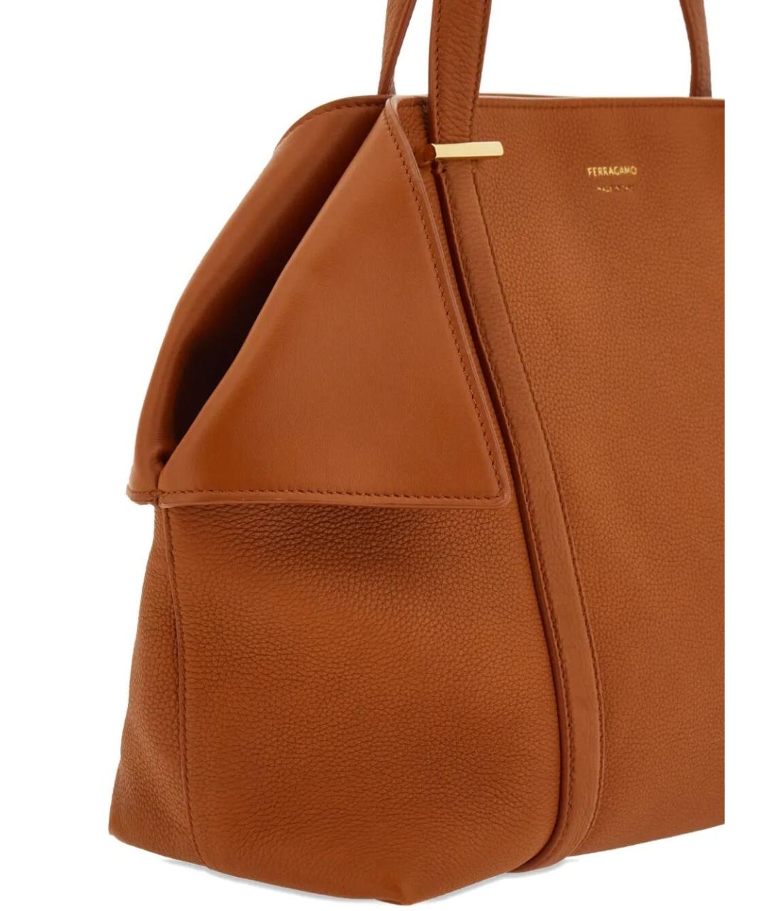 FERRAGAMO Коричневая кожаная сумка тоут, фото 5