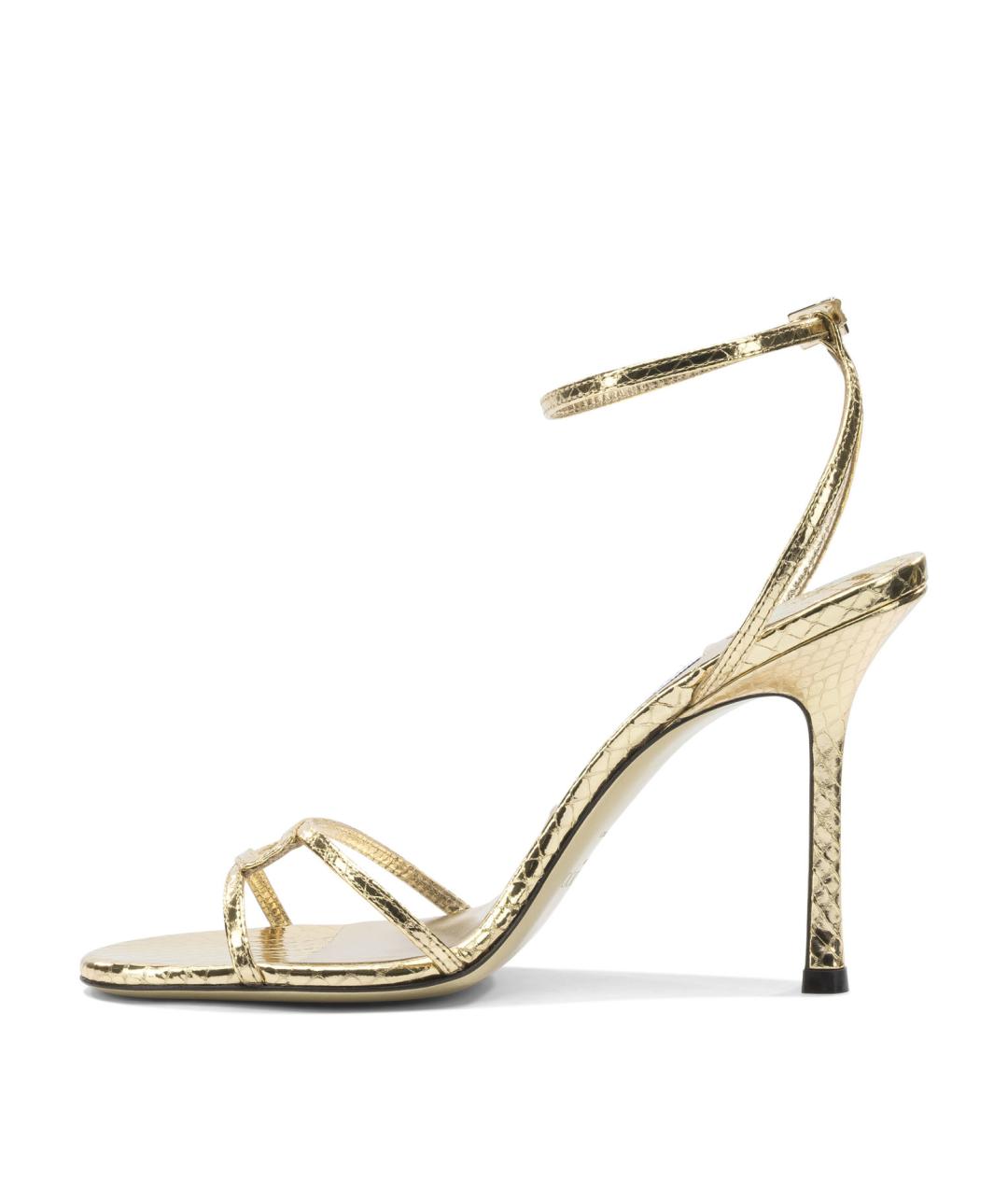 JIMMY CHOO Золотые кожаные босоножки, фото 3