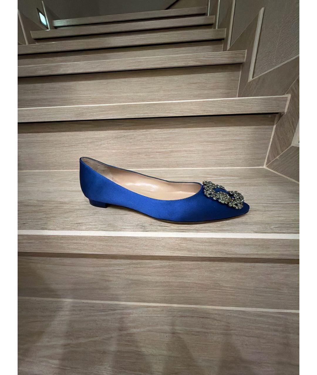 MANOLO BLAHNIK Синие текстильные балетки, фото 6