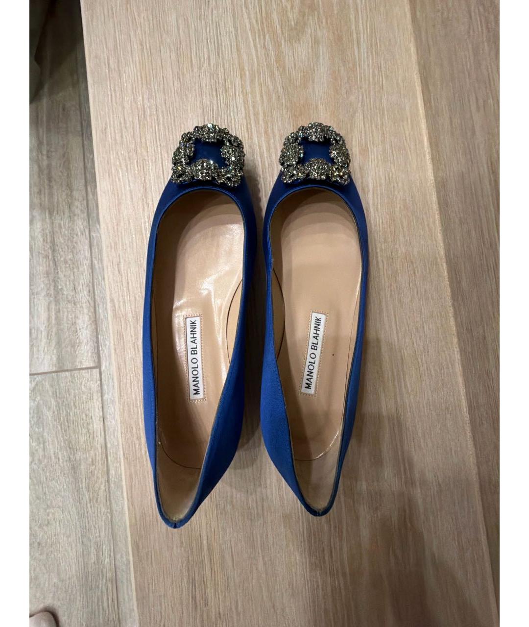 MANOLO BLAHNIK Синие текстильные балетки, фото 3