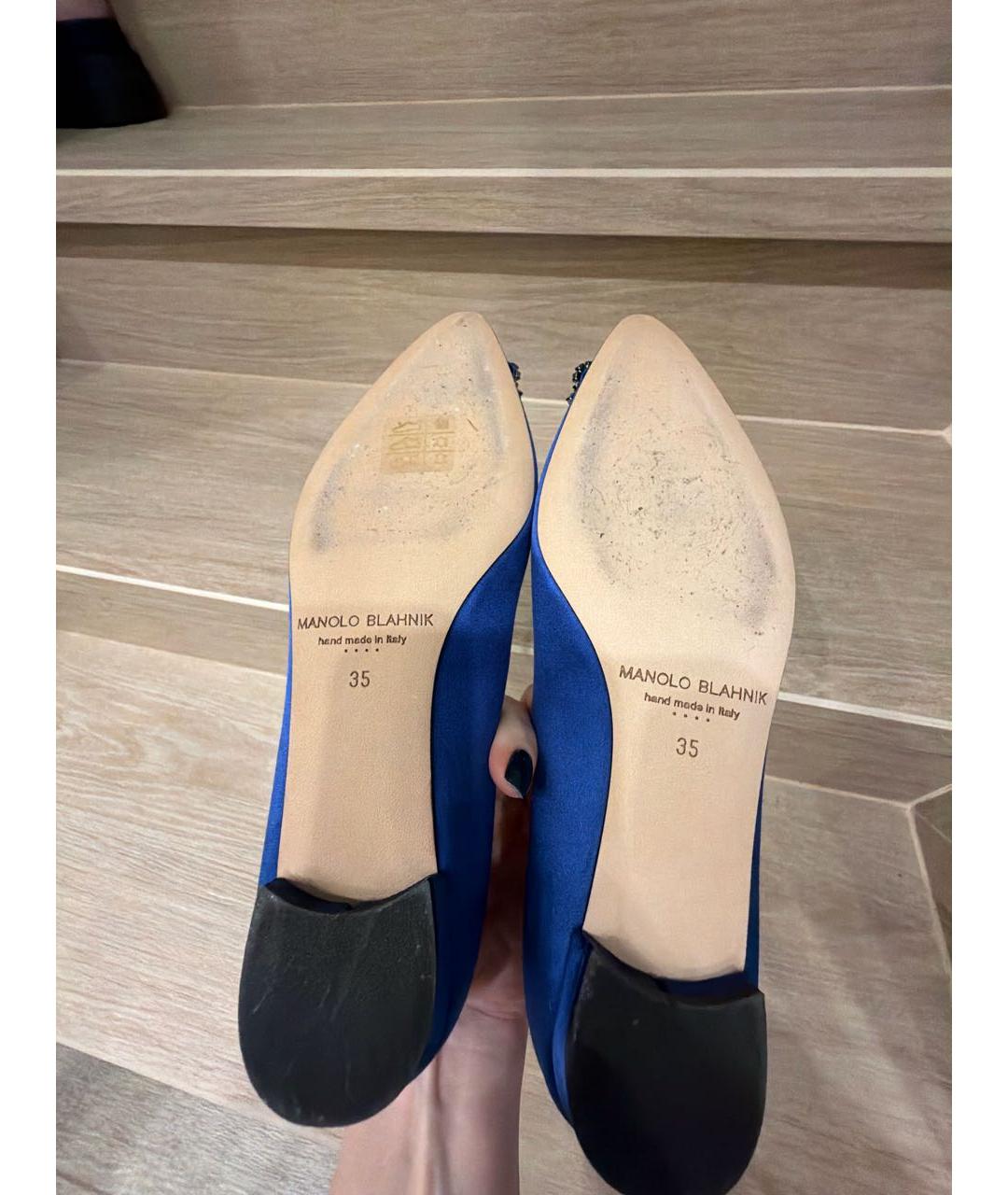 MANOLO BLAHNIK Синие текстильные балетки, фото 5