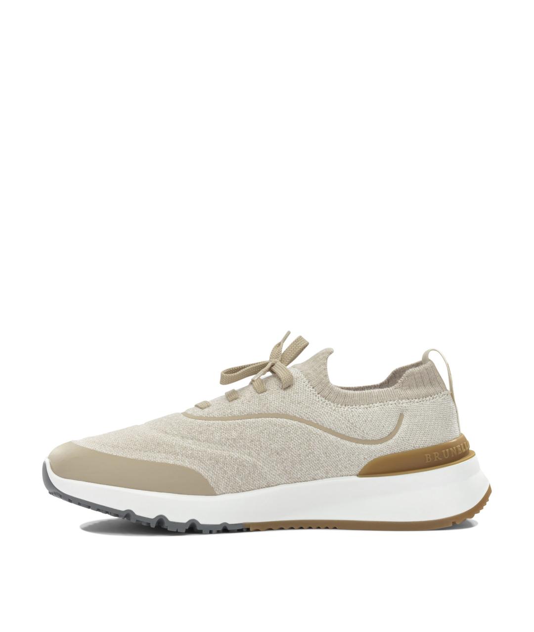 BRUNELLO CUCINELLI Бежевые текстильные низкие кроссовки / кеды, фото 3