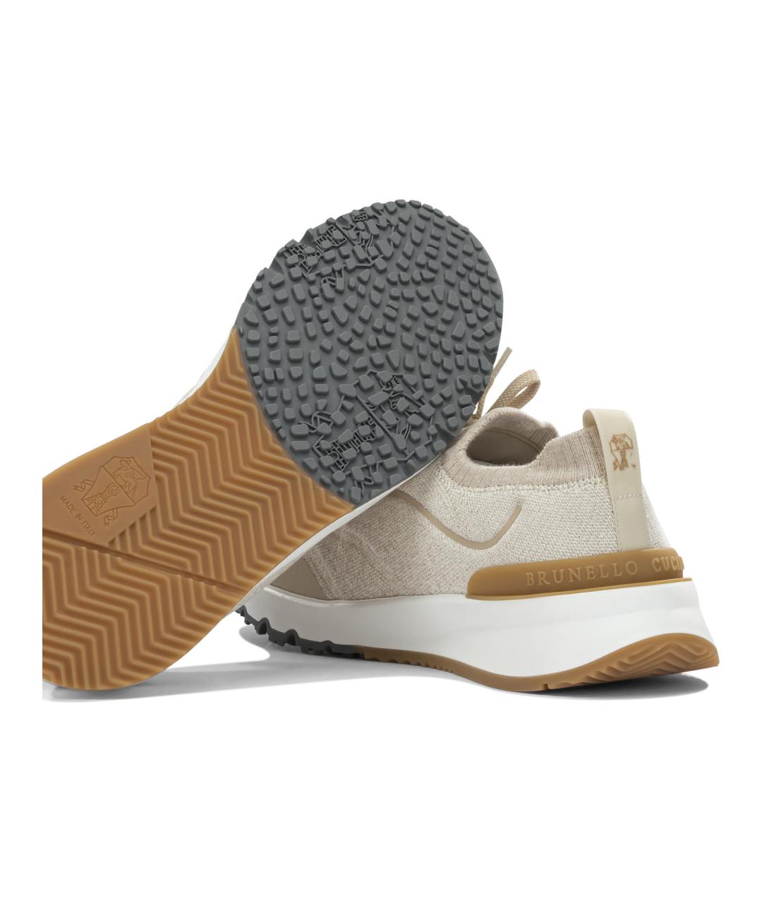 BRUNELLO CUCINELLI Бежевые текстильные низкие кроссовки / кеды, фото 5