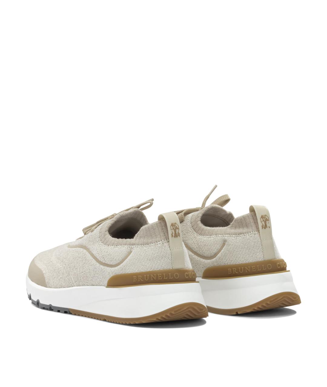 BRUNELLO CUCINELLI Бежевые текстильные низкие кроссовки / кеды, фото 4