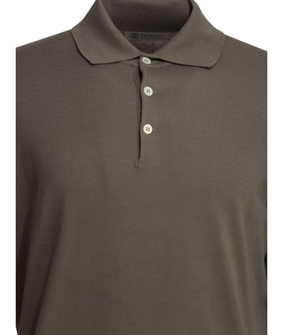 BRUNELLO CUCINELLI Коричневое хлопковое поло с длинным рукавом, фото 3