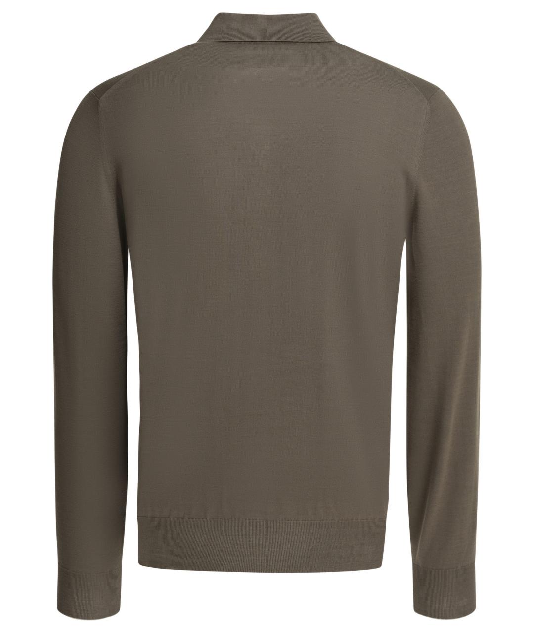 BRUNELLO CUCINELLI Коричневое хлопковое поло с длинным рукавом, фото 2