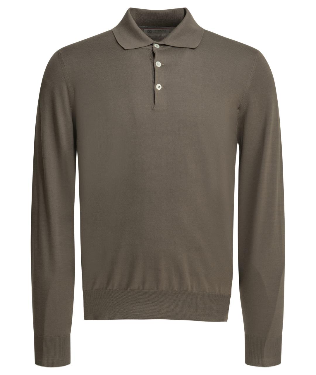 BRUNELLO CUCINELLI Коричневое хлопковое поло с длинным рукавом, фото 1