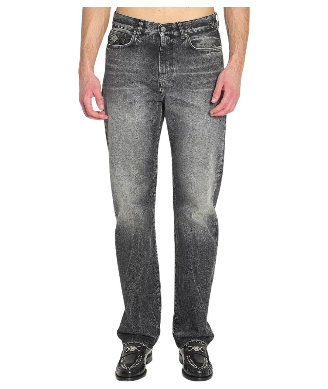 VERSACE Серые хлопковые прямые джинсы, фото 1