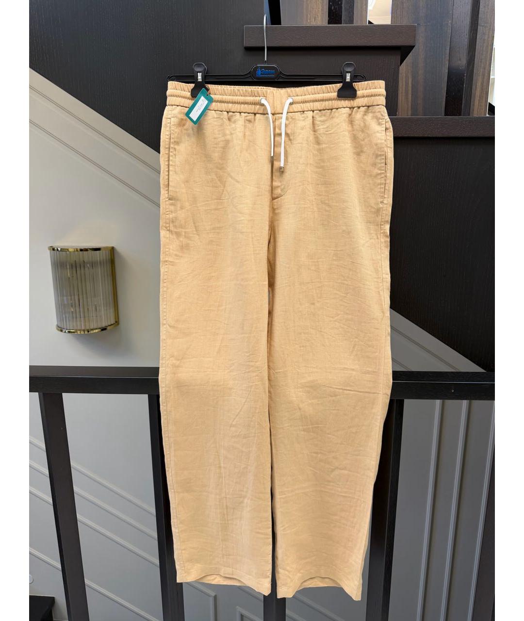 LORO PIANA Бежевые льняные повседневные брюки, фото 8