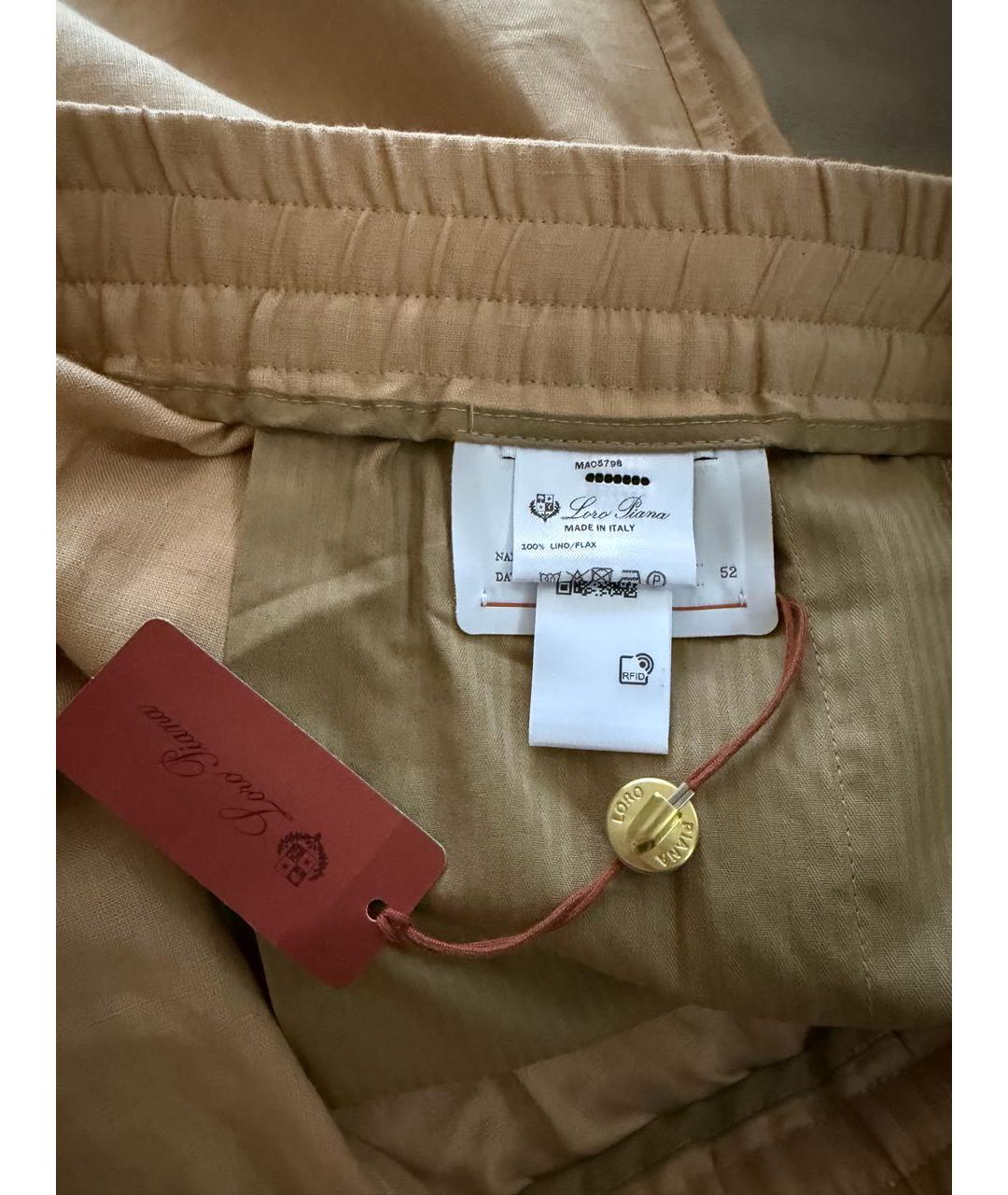 LORO PIANA Бежевые льняные повседневные брюки, фото 5