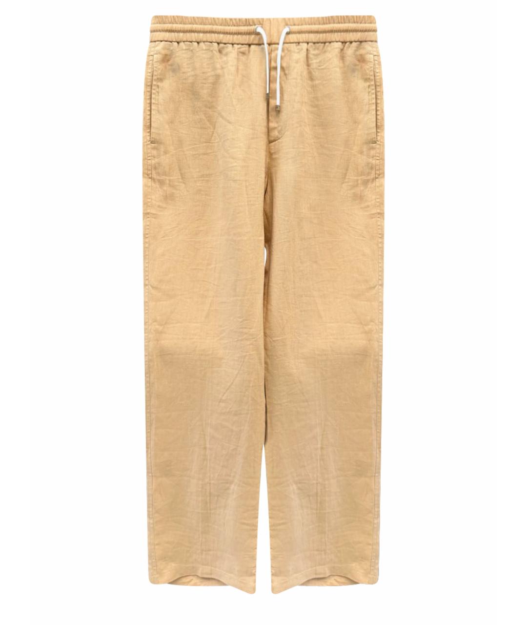 LORO PIANA Бежевые льняные повседневные брюки, фото 1